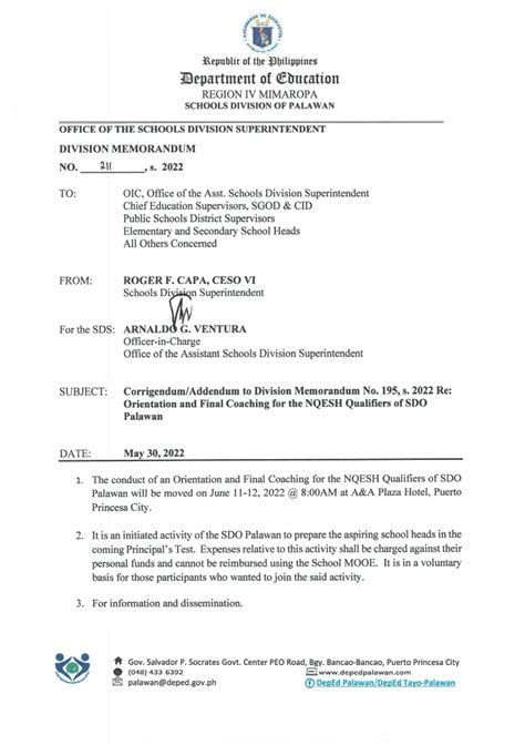 Division Memorandum No. 195 s. .